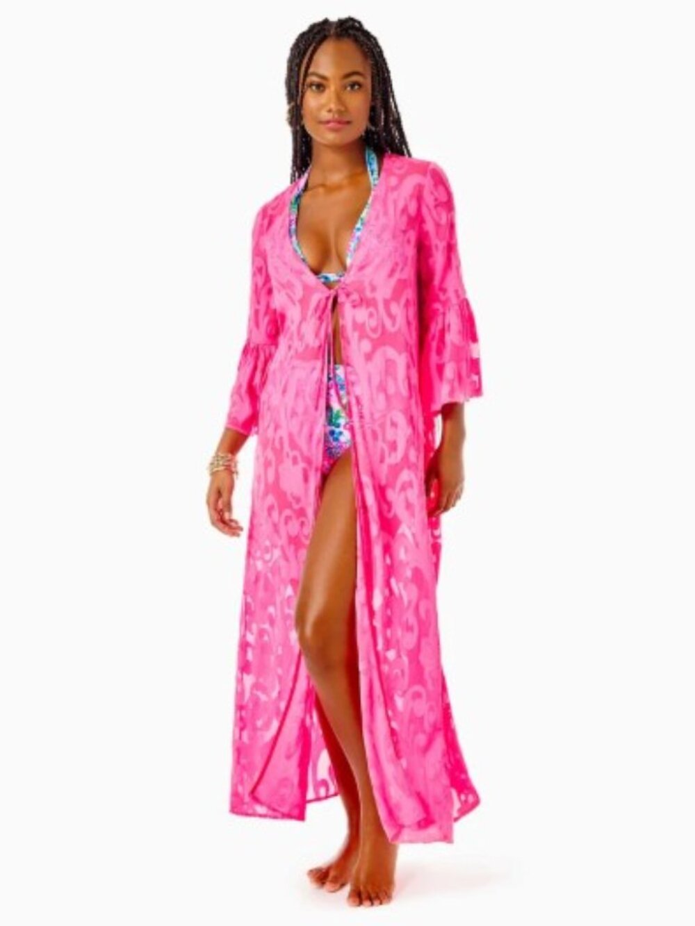 New Lilly Pulitzer Swim Coverup Motley Maxi Aura Pink Poly Crepe Swirl Clip XS